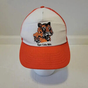 Tiger Cubs BSA Snap Back Trucker Hat M/L Vintage Orange Mesh Boy Scouts M/L Rare